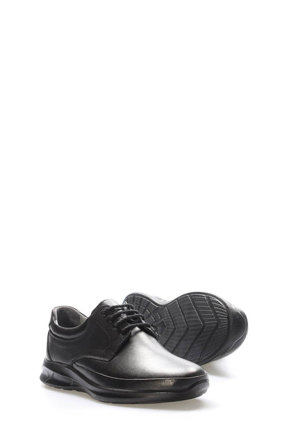 Black Leather Raised-Sole Casual Sneakers for Men | Wessi