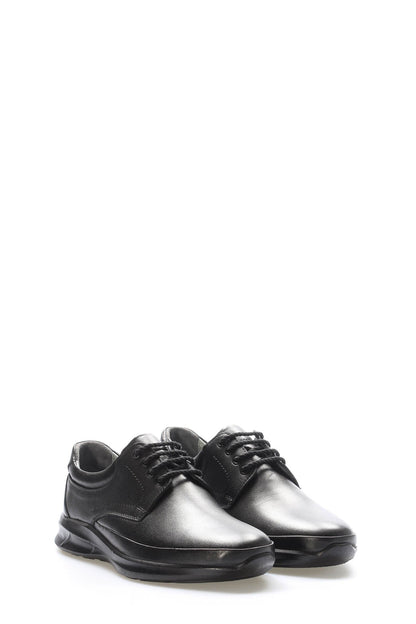 Black Leather Raised-Sole Casual Sneakers for Men | Wessi