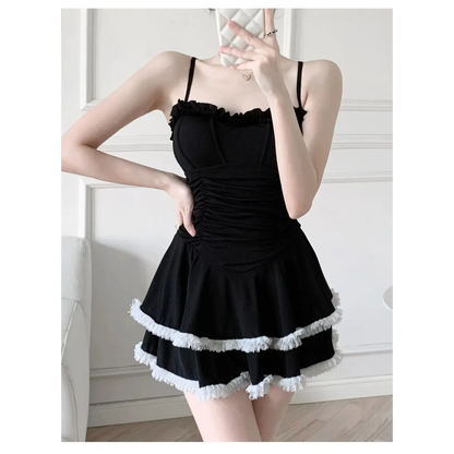 Halter Lace Swimsuit Dress – Ruffled Girly Slim Beachwear 2025