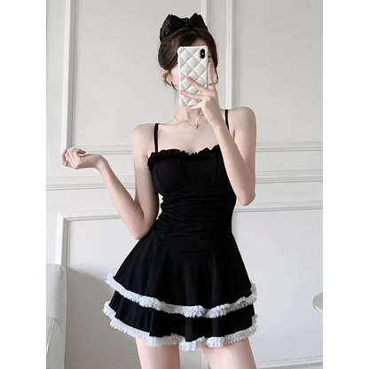 Halter Lace Swimsuit Dress – Ruffled Girly Slim Beachwear 2025