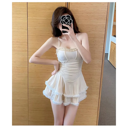 Halter Lace Swimsuit Dress – Ruffled Girly Slim Beachwear 2025