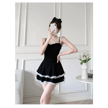 Halter Lace Swimsuit Dress – Ruffled Girly Slim Beachwear 2025