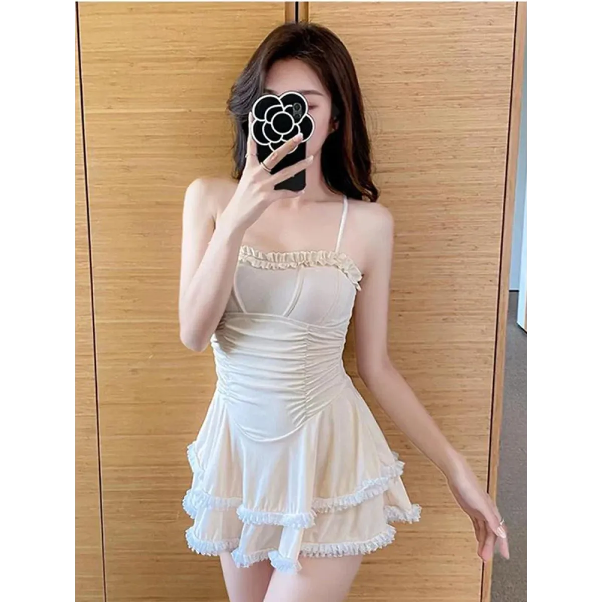 Halter Lace Swimsuit Dress – Ruffled Girly Slim Beachwear 2025