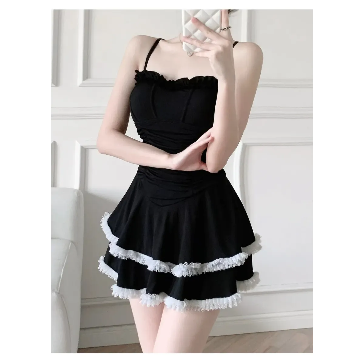 Halter Lace Swimsuit Dress – Ruffled Girly Slim Beachwear 2025