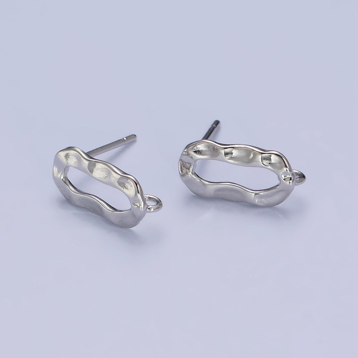 Hammered Oblong Open Loop Stud Earrings Supply in Gold &amp; Silver | Z-084 Z-085