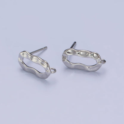 Hammered Oblong Open Loop Stud Earrings Supply in Gold &amp; Silver | Z-084 Z-085