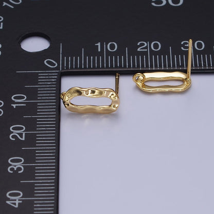 Hammered Oblong Open Loop Stud Earrings Supply in Gold &amp; Silver | Z-084 Z-085