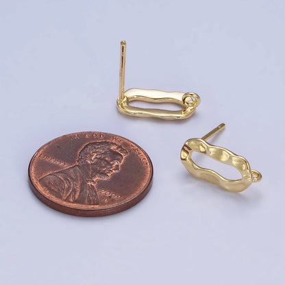 Hammered Oblong Open Loop Stud Earrings Supply in Gold &amp; Silver | Z-084 Z-085