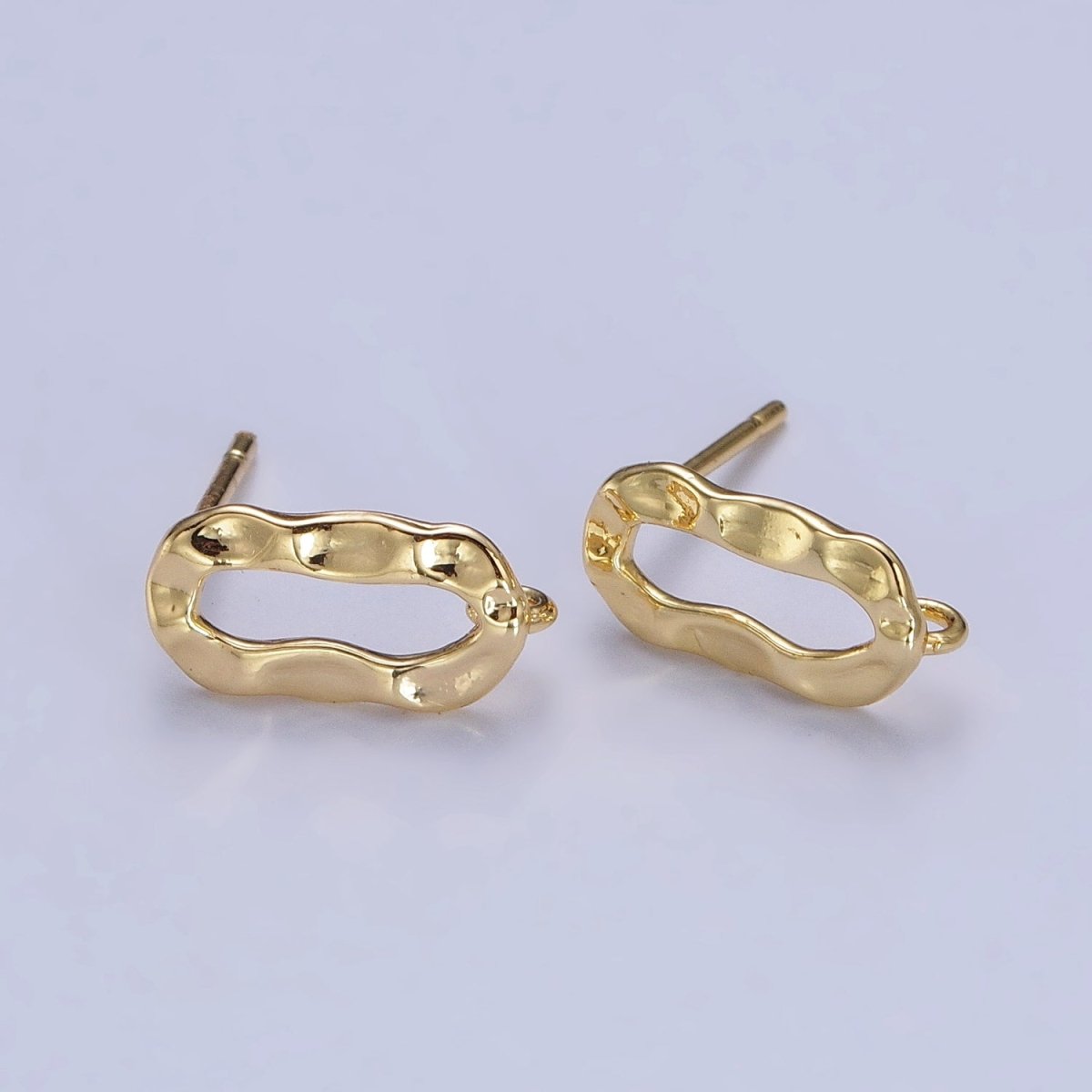 Hammered Oblong Open Loop Stud Earrings Supply in Gold &amp; Silver | Z-084 Z-085