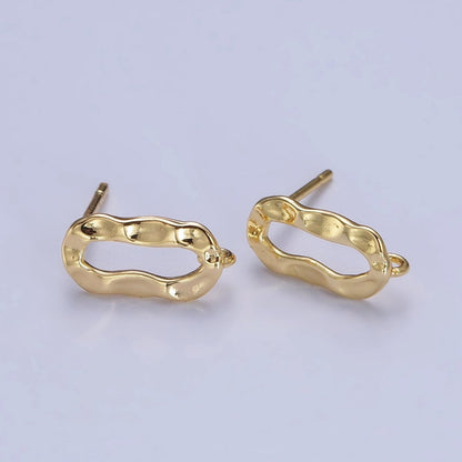 Hammered Oblong Open Loop Stud Earrings Supply in Gold &amp; Silver | Z-084 Z-085
