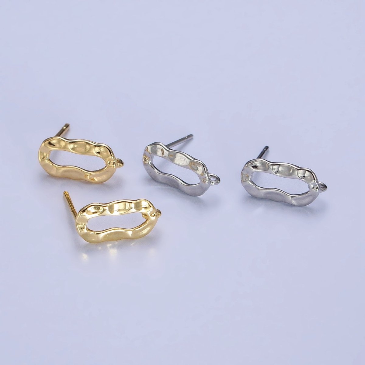 Hammered Oblong Open Loop Stud Earrings Supply in Gold &amp; Silver | Z-084 Z-085