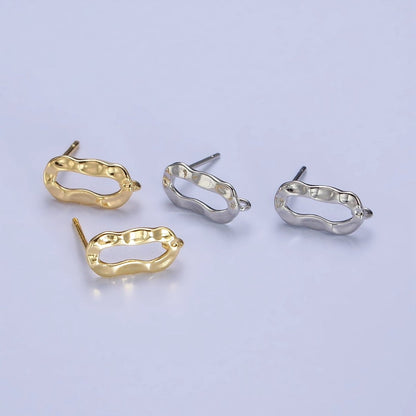 Hammered Oblong Open Loop Stud Earrings Supply in Gold &amp; Silver | Z-084 Z-085