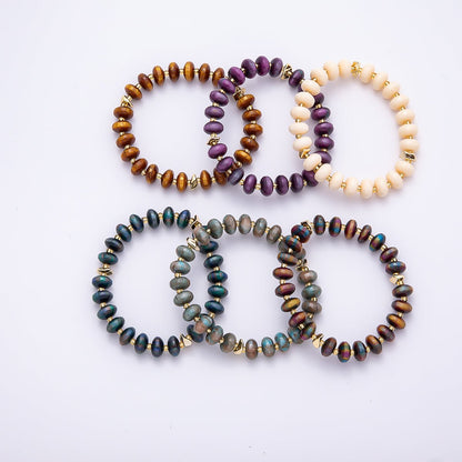 Handmade 10mm Rondelle Resin Bead 8 Inch Stretch Bracelet | WA-04619 ~ WA-04624