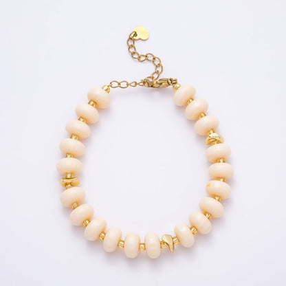 Handmade 10mm Round Flat Rondelle Bead Resin 7.5 Inch Bracelet w/ Extender Gold Pvd Stainless Steel | WA-04613 - WA-04618