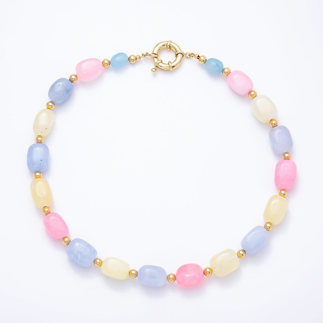 Handmade 12mm Pastel Multicolor Agate Rectangle Gemstone Chain w. Sailor Clasps Charm Holder 20 Inch Necklace | WA-00502