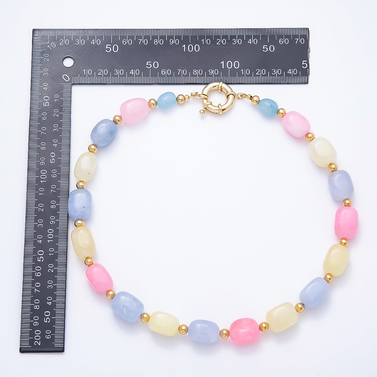 Handmade 12mm Pastel Multicolor Agate Rectangle Gemstone Chain w. Sailor Clasps Charm Holder 20 Inch Necklace | WA-00502