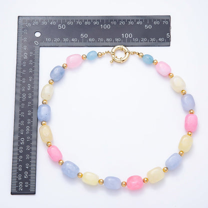 Handmade 12mm Pastel Multicolor Agate Rectangle Gemstone Chain w. Sailor Clasps Charm Holder 20 Inch Necklace | WA-00502