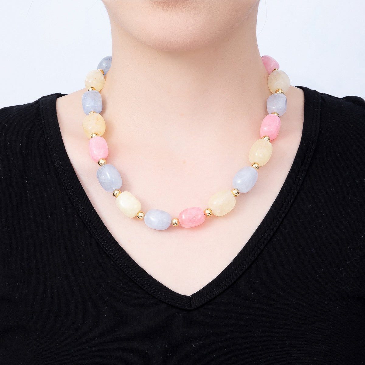 Handmade 12mm Pastel Multicolor Agate Rectangle Gemstone Chain w. Sailor Clasps Charm Holder 20 Inch Necklace | WA-00502