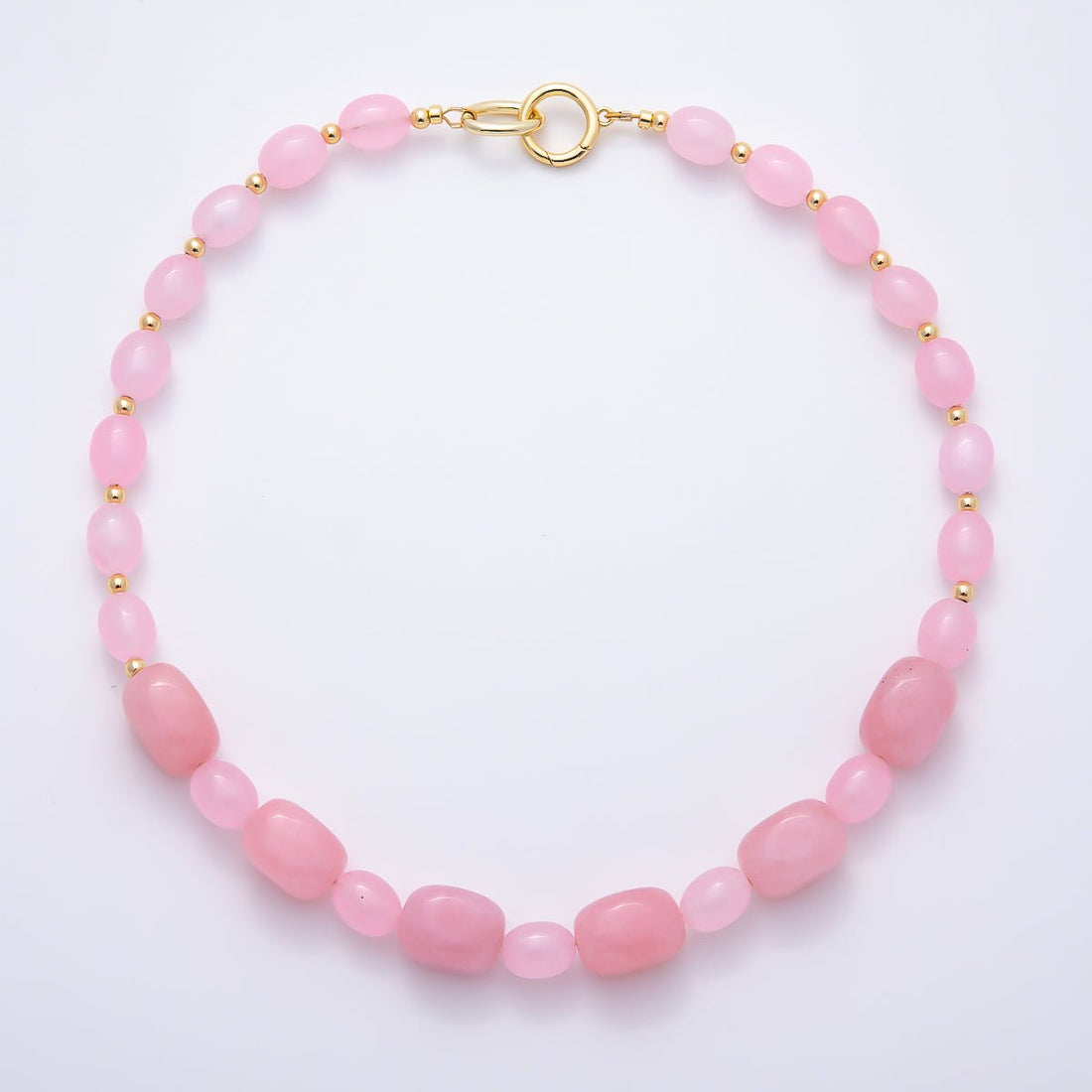 Handmade 16K Gold Filled 15mm Pink Quartz Gradient Rectangle Gemstone Chain 19 Inch Necklace w. Dual Push Gate Charm Holder | WA-01503