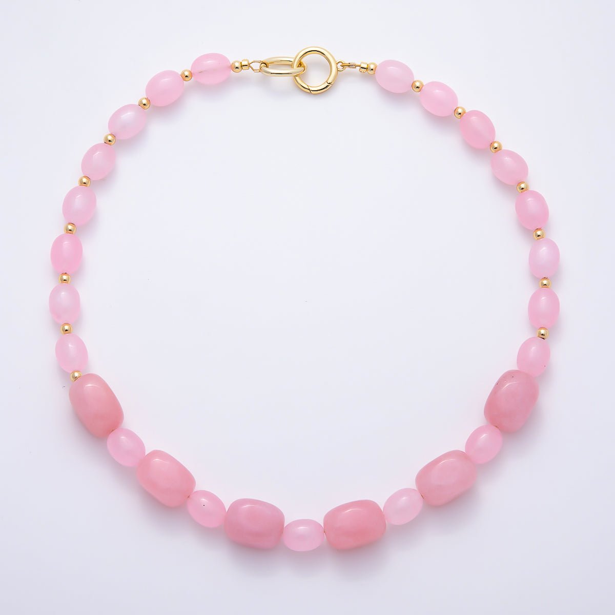 Handmade 16K Gold Filled 15mm Pink Quartz Gradient Rectangle Gemstone Chain 19 Inch Necklace w. Dual Push Gate Charm Holder | WA-01503