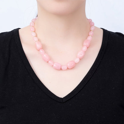 Handmade 16K Gold Filled 15mm Pink Quartz Gradient Rectangle Gemstone Chain 19 Inch Necklace w. Dual Push Gate Charm Holder | WA-01503