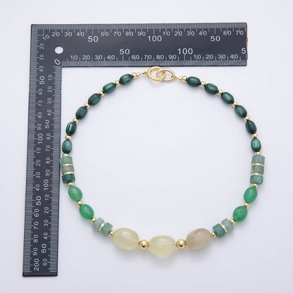 Handmade 16K Gold Filled 8mm Green Aventurine Gradient Gemstone Chain 18 Inch Necklace w. Dual Push Gate Charm Holder | WA-01485