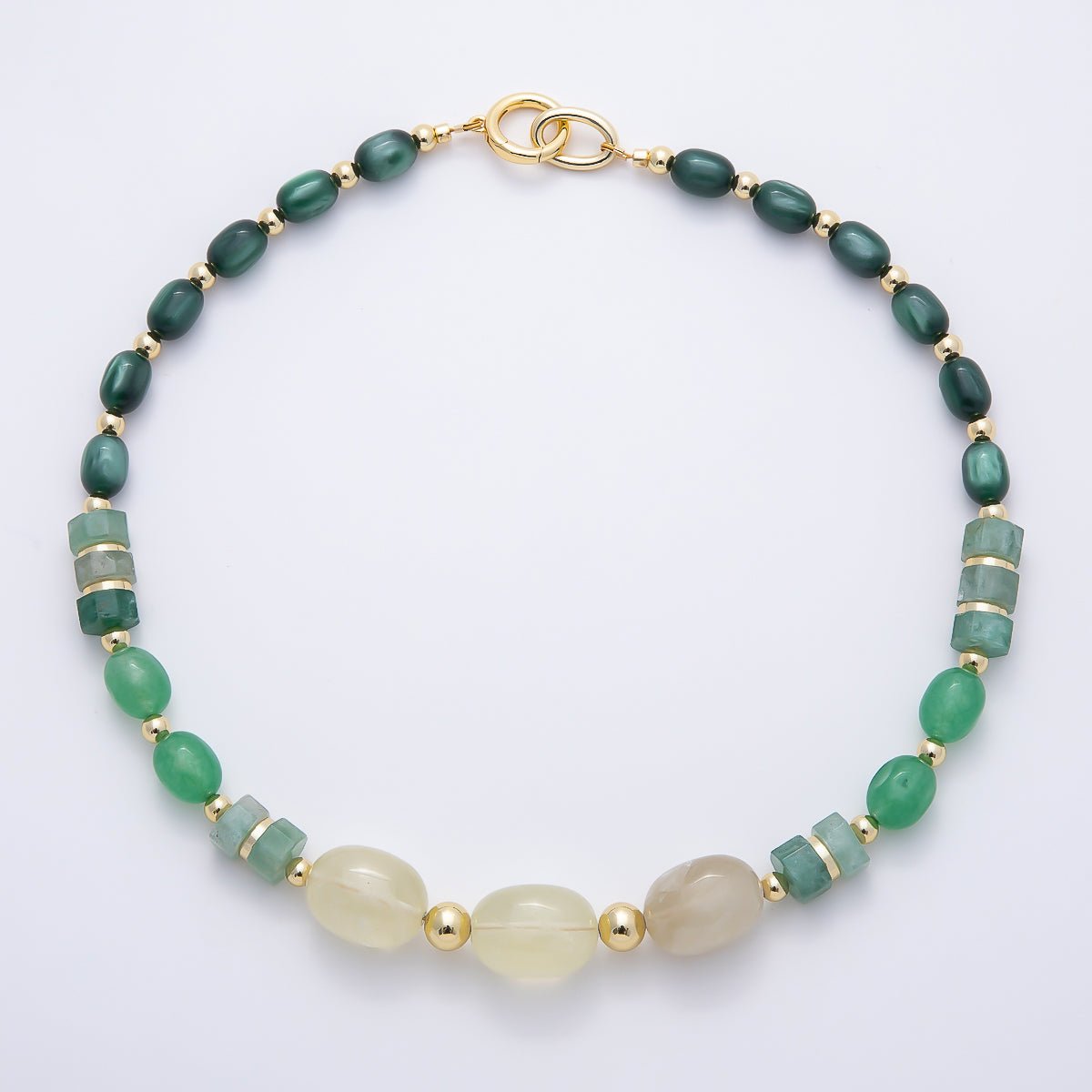 Handmade 16K Gold Filled 8mm Green Aventurine Gradient Gemstone Chain 18 Inch Necklace w. Dual Push Gate Charm Holder | WA-01485