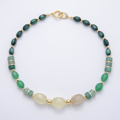 Handmade 16K Gold Filled 8mm Green Aventurine Gradient Gemstone Chain 18 Inch Necklace w. Dual Push Gate Charm Holder | WA-01485