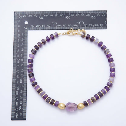 Handmade 16K Gold Filled Amethyst Tube Gemstone Chain 18 Inch Necklace | WA-01481