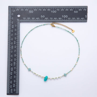 Handmade 2mm Amazonite Shell Pearl Bead Gemstone Chain 16 Inch Necklace | WA-04735