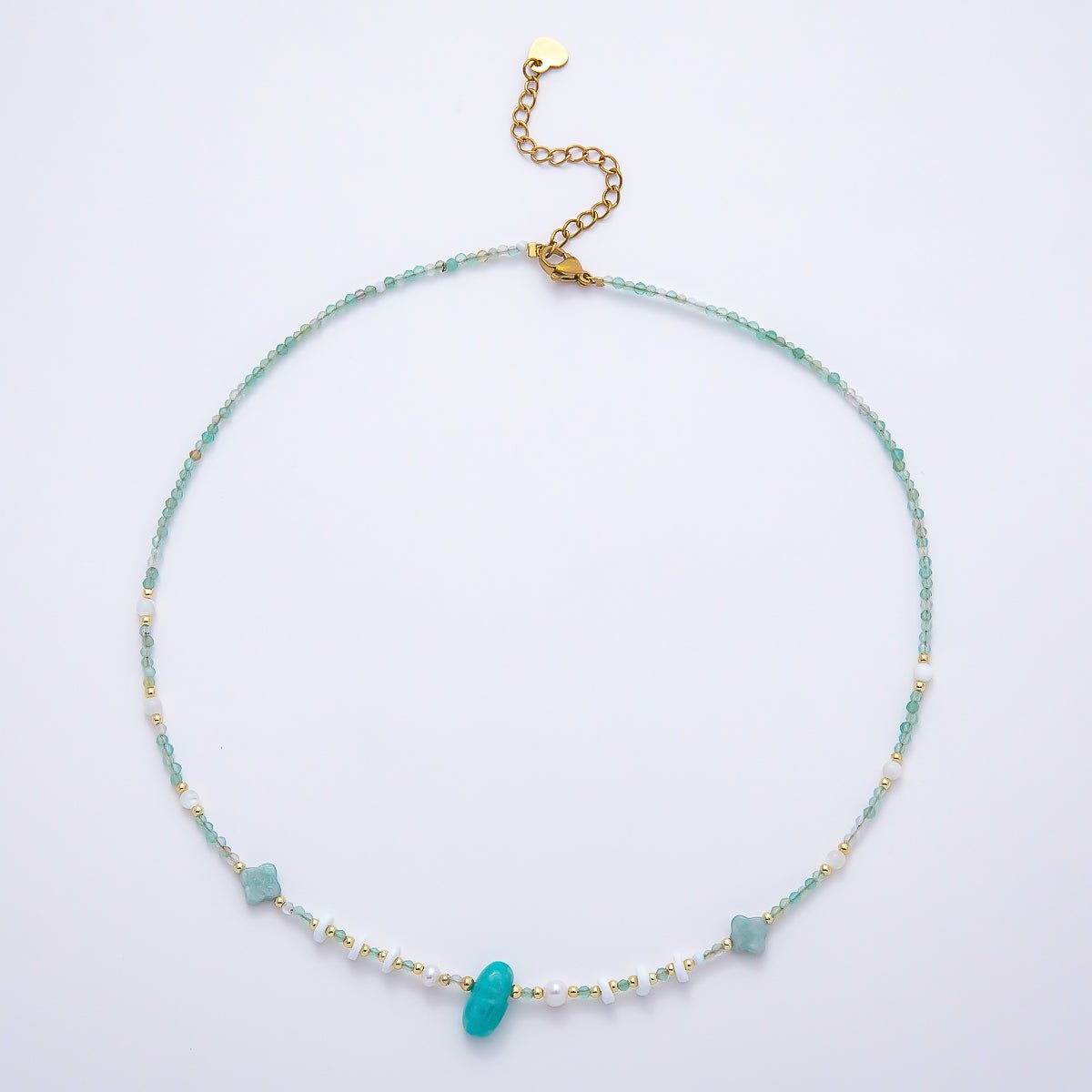 Handmade 2mm Amazonite Shell Pearl Bead Gemstone Chain 16 Inch Necklace | WA-04735