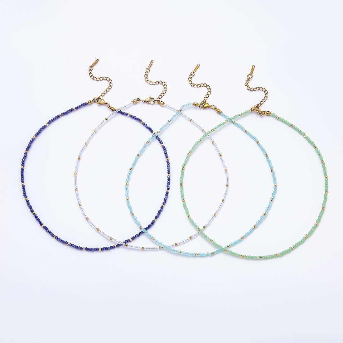 Handmade 2mm Blue, Clear, Light Blue, Green Multifaceted Crystal Gemstone Chain 16 Inch Necklace | WA-00562 WA-00582 WA-00654 WA-00660