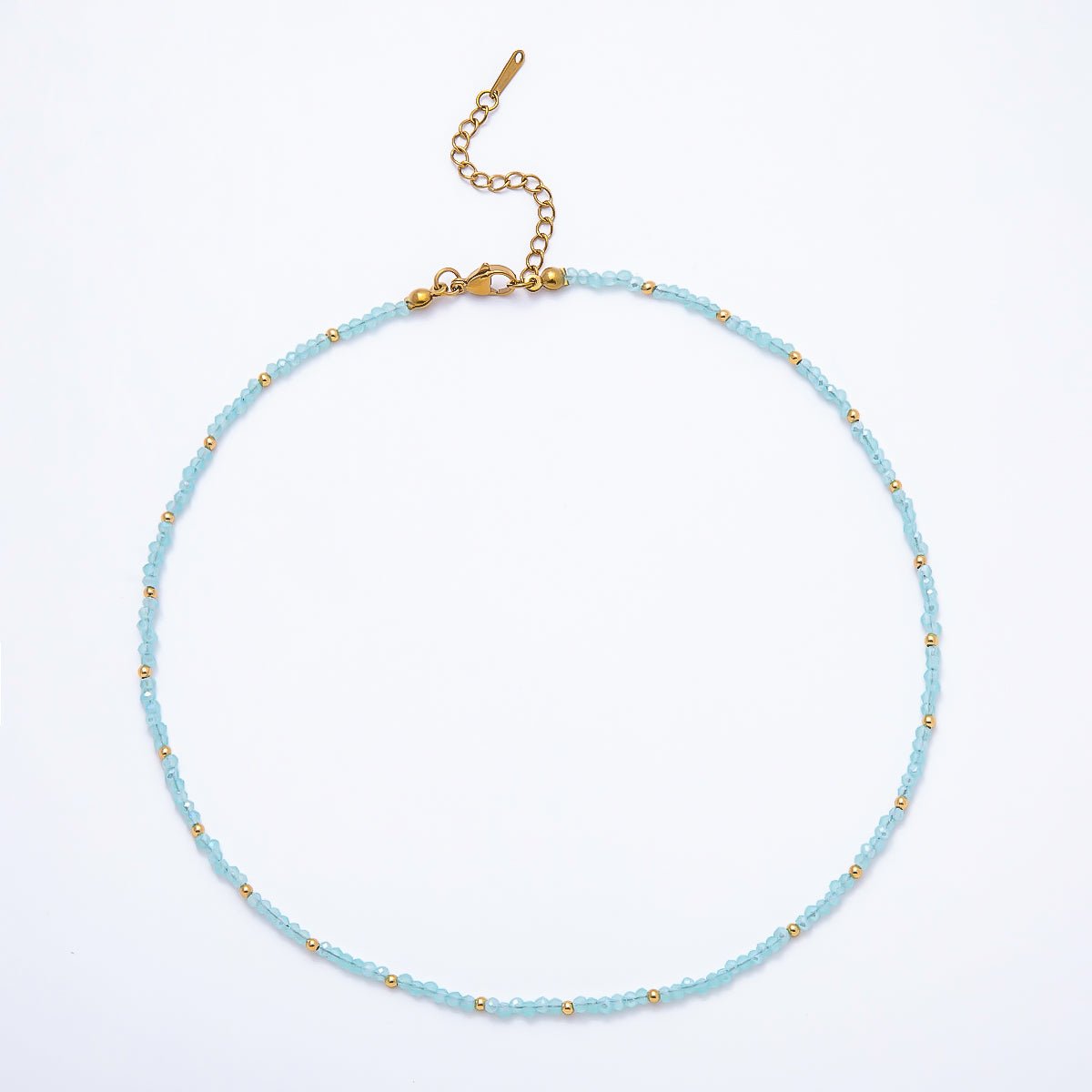 Handmade 2mm Blue, Clear, Light Blue, Green Multifaceted Crystal Gemstone Chain 16 Inch Necklace | WA-00562 WA-00582 WA-00654 WA-00660
