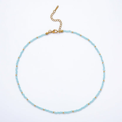 Handmade 2mm Blue, Clear, Light Blue, Green Multifaceted Crystal Gemstone Chain 16 Inch Necklace | WA-00562 WA-00582 WA-00654 WA-00660