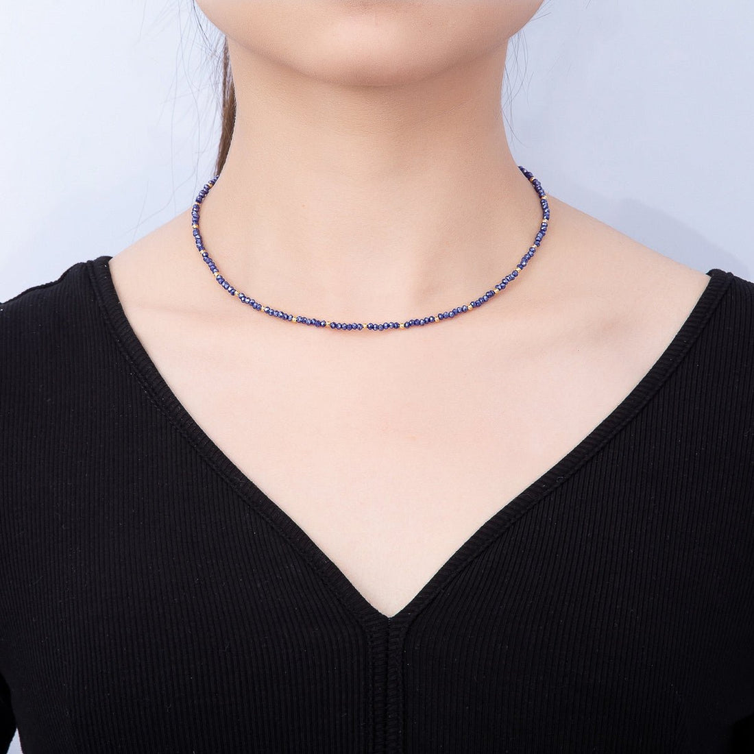 Handmade 2mm Blue, Clear, Light Blue, Green Multifaceted Crystal Gemstone Chain 16 Inch Necklace | WA-00562 WA-00582 WA-00654 WA-00660