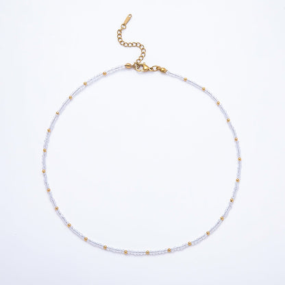 Handmade 2mm Blue, Clear, Light Blue, Green Multifaceted Crystal Gemstone Chain 16 Inch Necklace | WA-00562 WA-00582 WA-00654 WA-00660