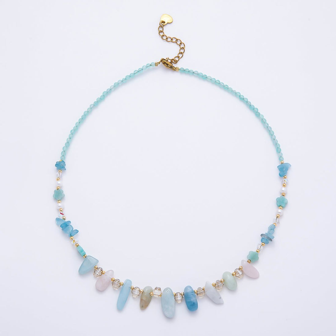 Handmade 3mm Blue Aquamarine Spiked Multifaceted Round Gemstone Chain 16 Inch Necklace | WA-00382
