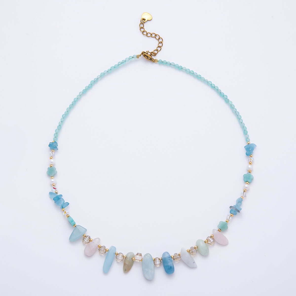 Handmade 3mm Blue Aquamarine Spiked Multifaceted Round Gemstone Chain 16 Inch Necklace | WA-00382