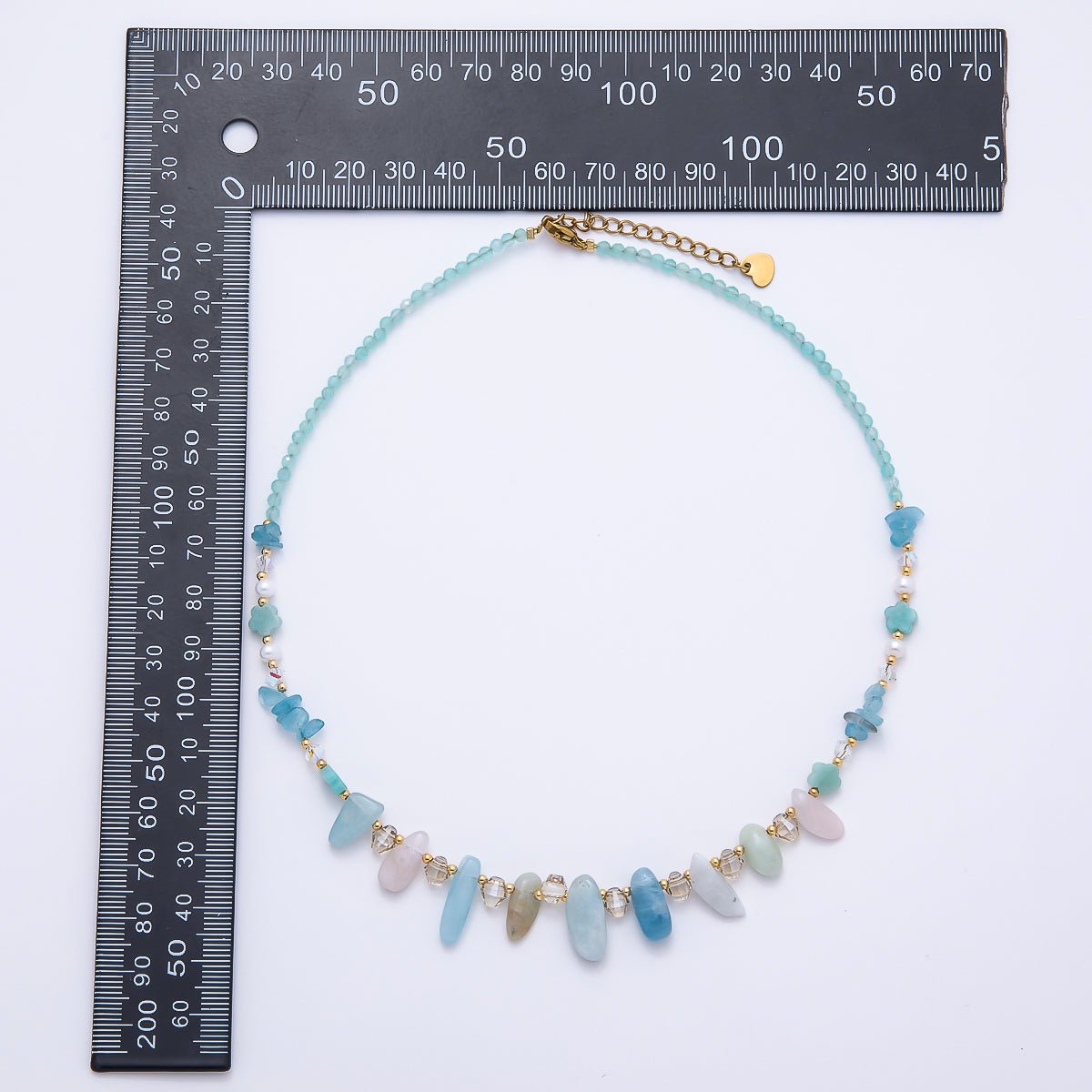 Handmade 3mm Blue Aquamarine Spiked Multifaceted Round Gemstone Chain 16 Inch Necklace | WA-00382