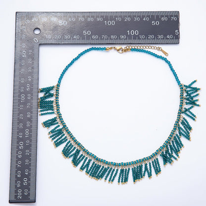 Handmade 3mm Blue, Clear, Brown  Multi Layer Fringe Multifaceted Crystal Gemstone Chain 16 Inch Necklace | WA-01021