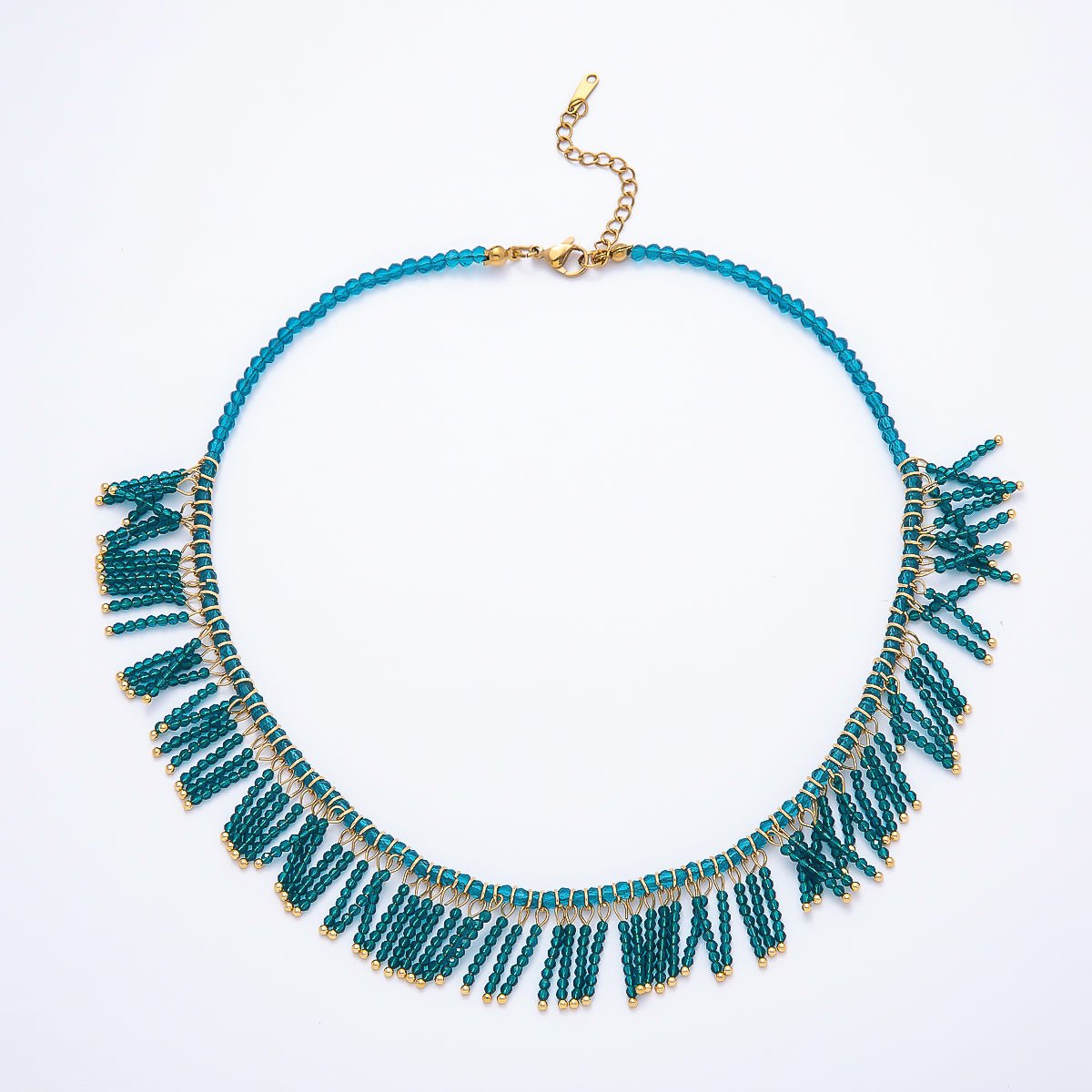 Handmade 3mm Blue, Clear, Brown  Multi Layer Fringe Multifaceted Crystal Gemstone Chain 16 Inch Necklace | WA-01021