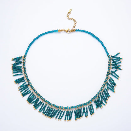 Handmade 3mm Blue, Clear, Brown  Multi Layer Fringe Multifaceted Crystal Gemstone Chain 16 Inch Necklace | WA-01021
