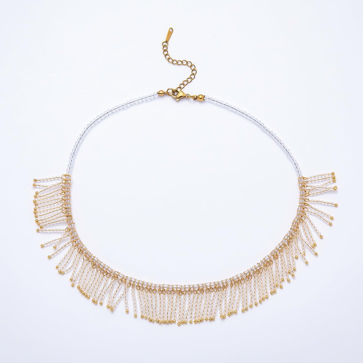 Handmade 3mm Blue, Clear, Brown  Multi Layer Fringe Multifaceted Crystal Gemstone Chain 16 Inch Necklace | WA-01021