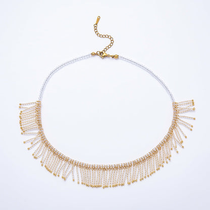 Handmade 3mm Blue, Clear, Brown  Multi Layer Fringe Multifaceted Crystal Gemstone Chain 16 Inch Necklace | WA-01021