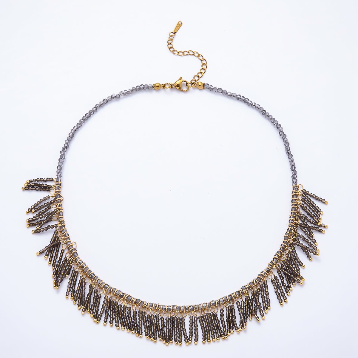 Handmade 3mm Blue, Clear, Brown  Multi Layer Fringe Multifaceted Crystal Gemstone Chain 16 Inch Necklace | WA-01021