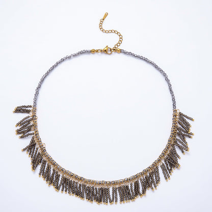 Handmade 3mm Blue, Clear, Brown  Multi Layer Fringe Multifaceted Crystal Gemstone Chain 16 Inch Necklace | WA-01021
