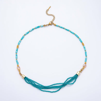 Handmade 3mm Blue, Red, White Crystal Round Tube Multi Layer Gemstone Chain 16.5 Inch Necklace | WA-00811 WA-00827 WA-00835