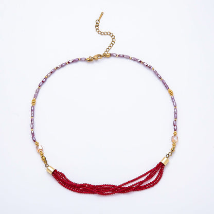 Handmade 3mm Blue, Red, White Crystal Round Tube Multi Layer Gemstone Chain 16.5 Inch Necklace | WA-00811 WA-00827 WA-00835