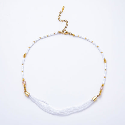 Handmade 3mm Blue, Red, White Crystal Round Tube Multi Layer Gemstone Chain 16.5 Inch Necklace | WA-00811 WA-00827 WA-00835