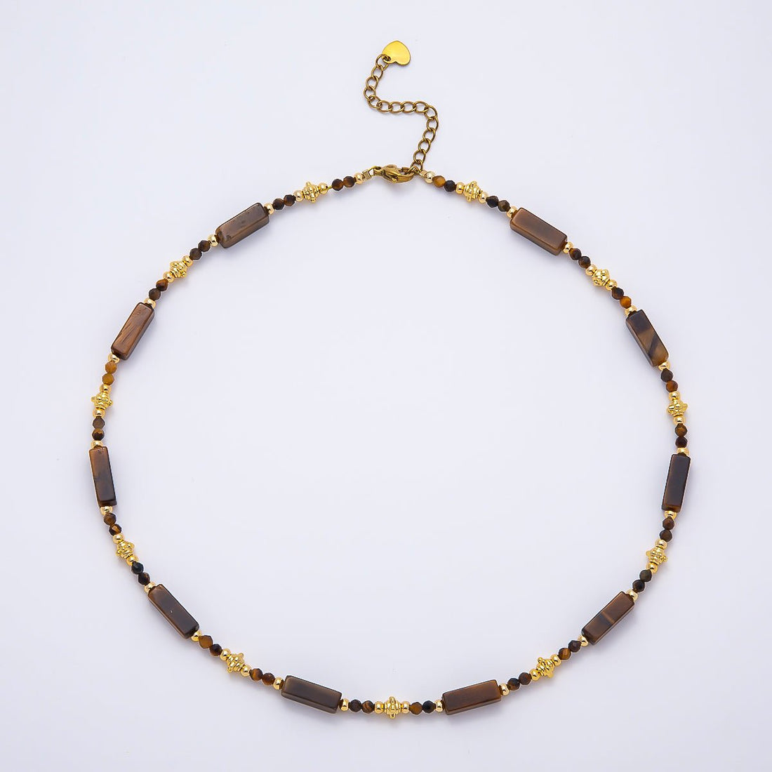 Handmade 3mm Tiger Eye Tube Rectangle Multifaceted Round Gemstone Chain 16.5 Inch Necklace | WA-00427